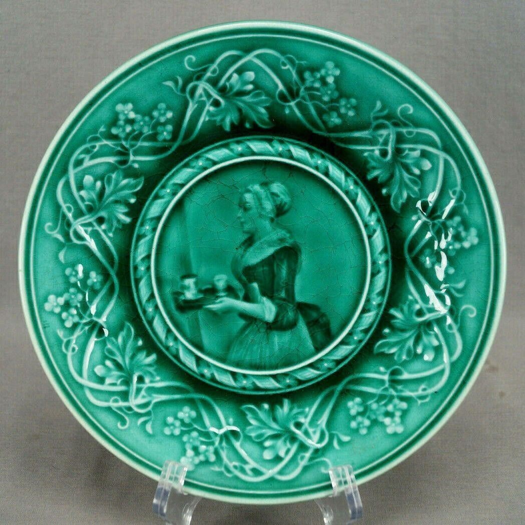 19th Century French Majolica Chocolate Girl Plate (1 of 10)