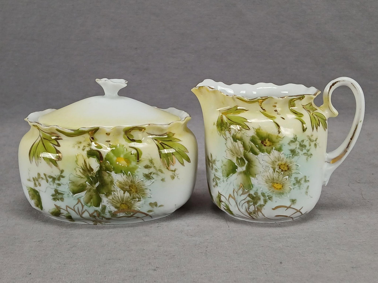 RS Prussia White & Green Flowers Creamer & Sugar (1 of 11)