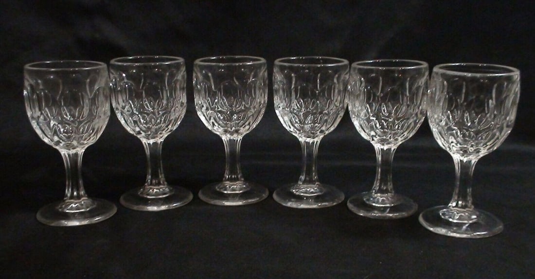 6 EAPG Argus Pattern Small Wine Glasses C1870s (1 of 5)