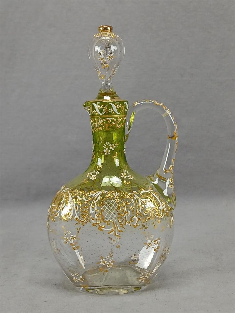 Moser Type Gold & Enameled Green Glass Cruet (1 of 17)