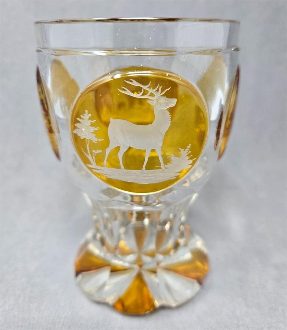 Bohemian Stag and Hunter Amber Flashed Goblet (1 of 12)