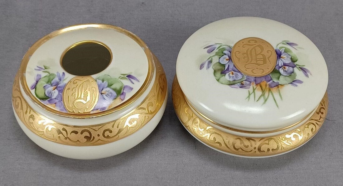 Limoges Gold & Violets Powder Jar & Hair Receiver (1 of 13)