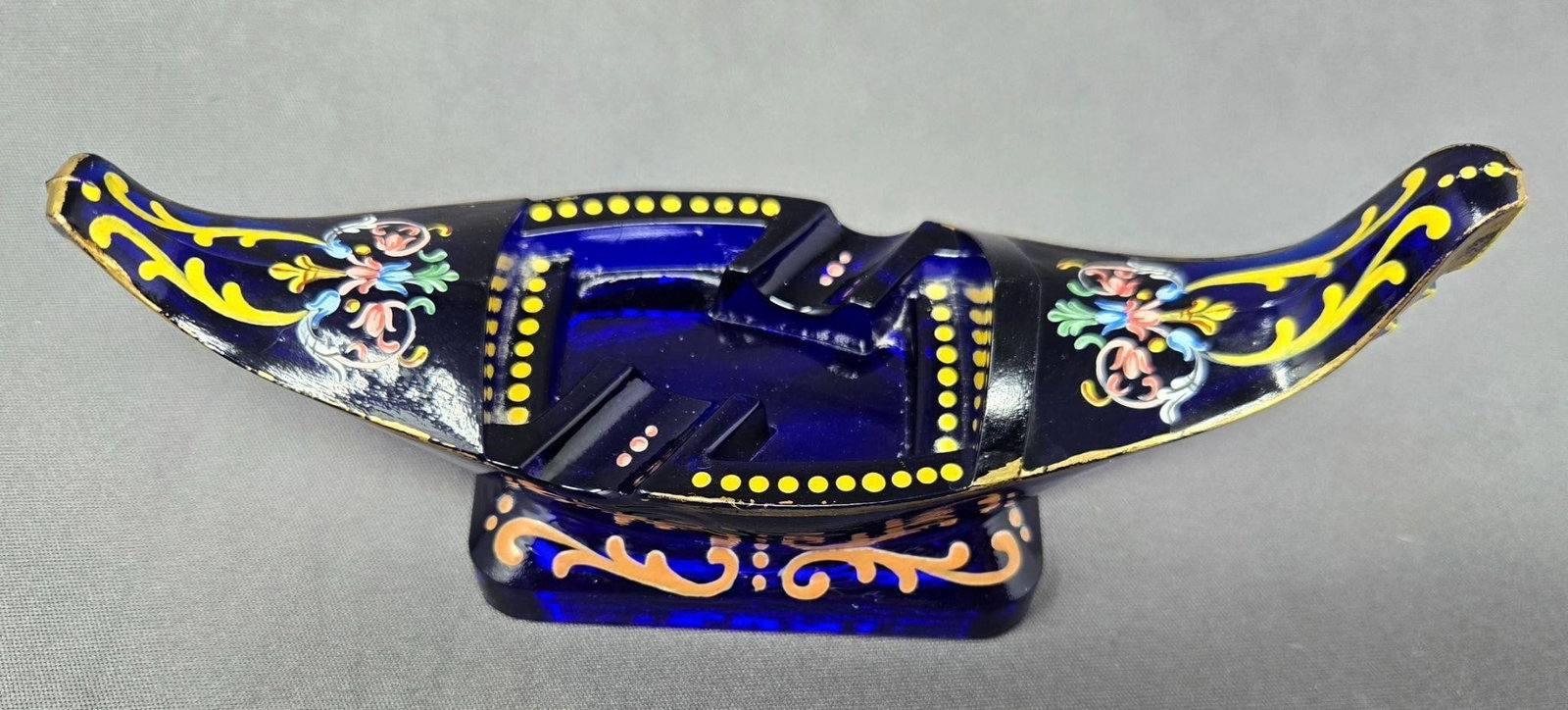 Venetian Cobalt Blue Enameled Gondola Ashtray (1 of 9)