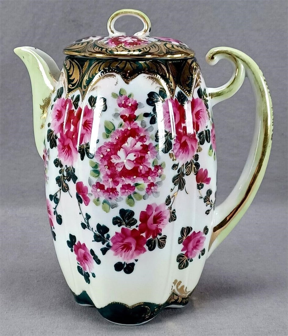 Nippon Pink Roses Green & Gold Chocolate Pot (1 of 9)