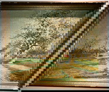 Signed Oil on Canvas by E. Seitter: Signed oil on canvas by E. Seitter. A listed artist. The scenery is from the Netherlands or Germany. The painting is original. There is some crackling on the painting. The dimensions are: 