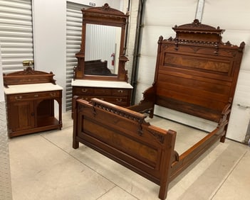 Antique Eastlake/Aesthetic Inlaid Bedroom Suite c. 1875
