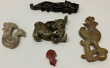 Five Chinese Stone Carved Animal Figures or Pendants