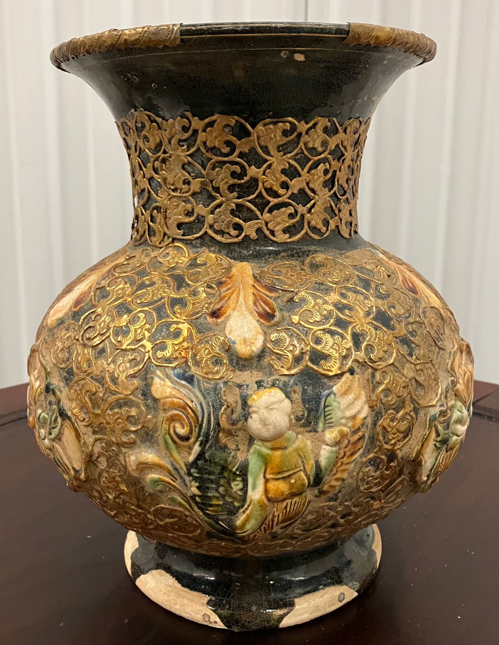 Vintage Archaic Style Chinese Vase w/ Brass Filagree (1 of 12)