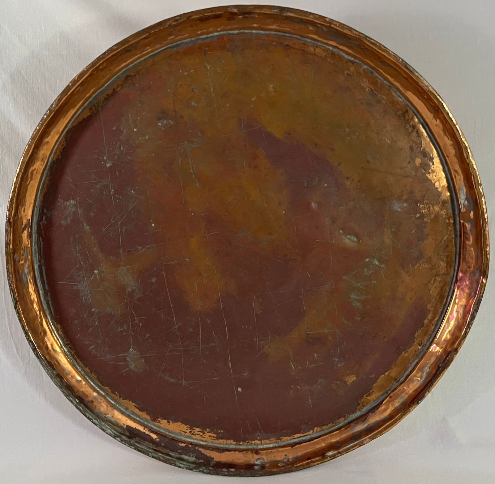 Large 20 inch Copper Tray Unique Antique & Heavy, With Beautiful Patina From Age (1 of 4)