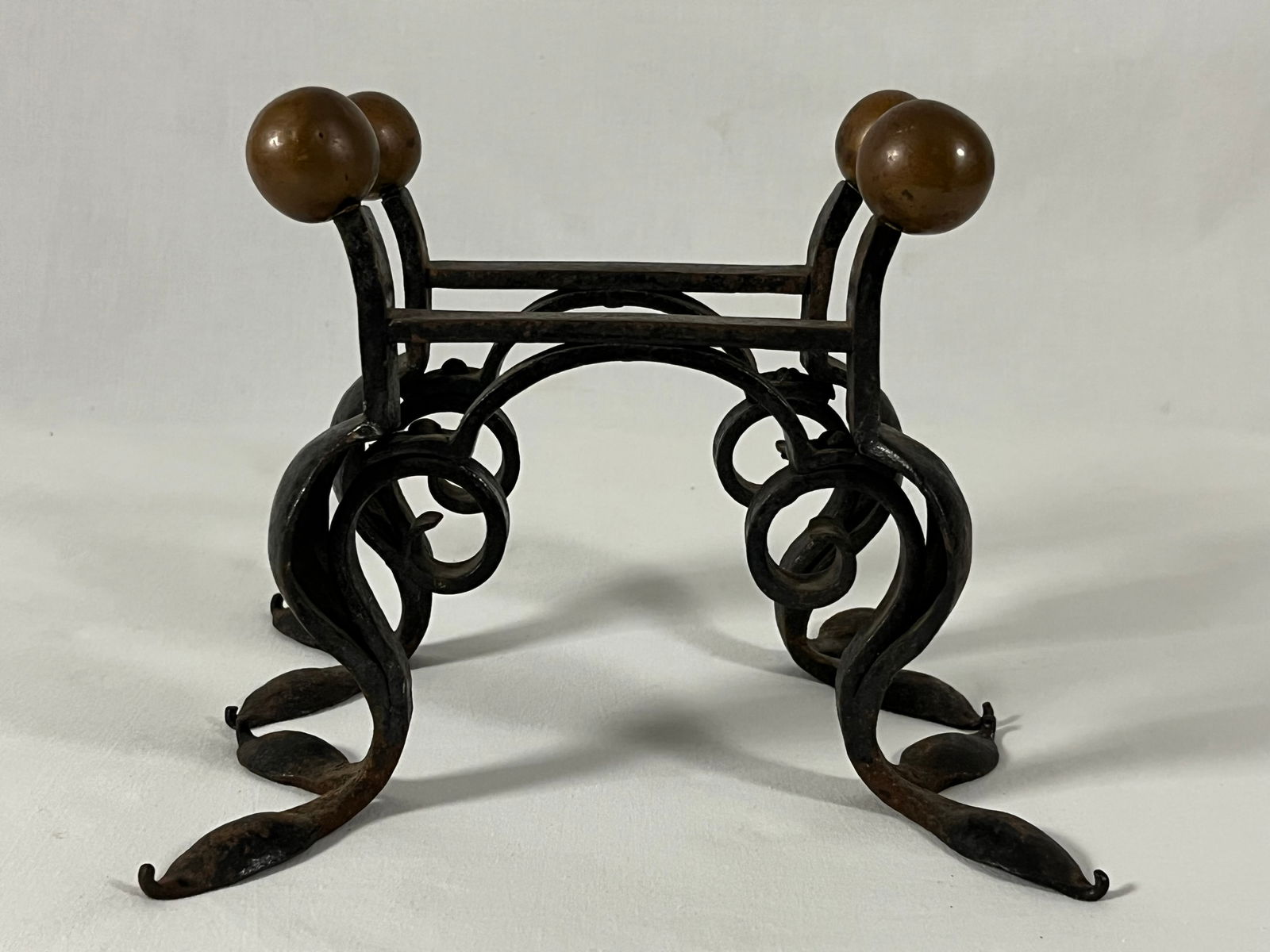 Antique Fire Dogs or Andirons w/ Beautifully Formed Cast Iron Feet & Brass Ball Finishes (1 of 7)