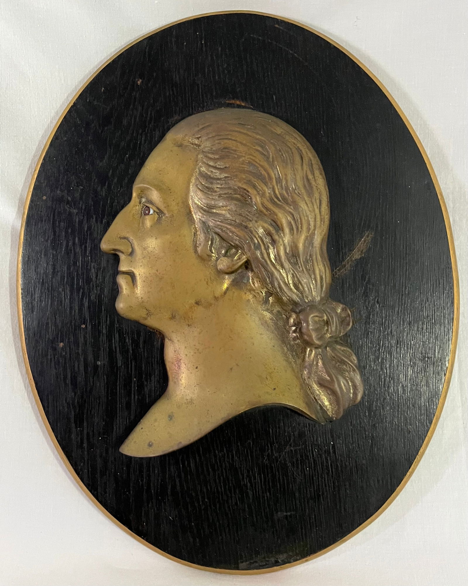 Large 18 inch Vintage Bronze Brass Profile Bust of George Washington Oval Wood Plaque (1 of 6)