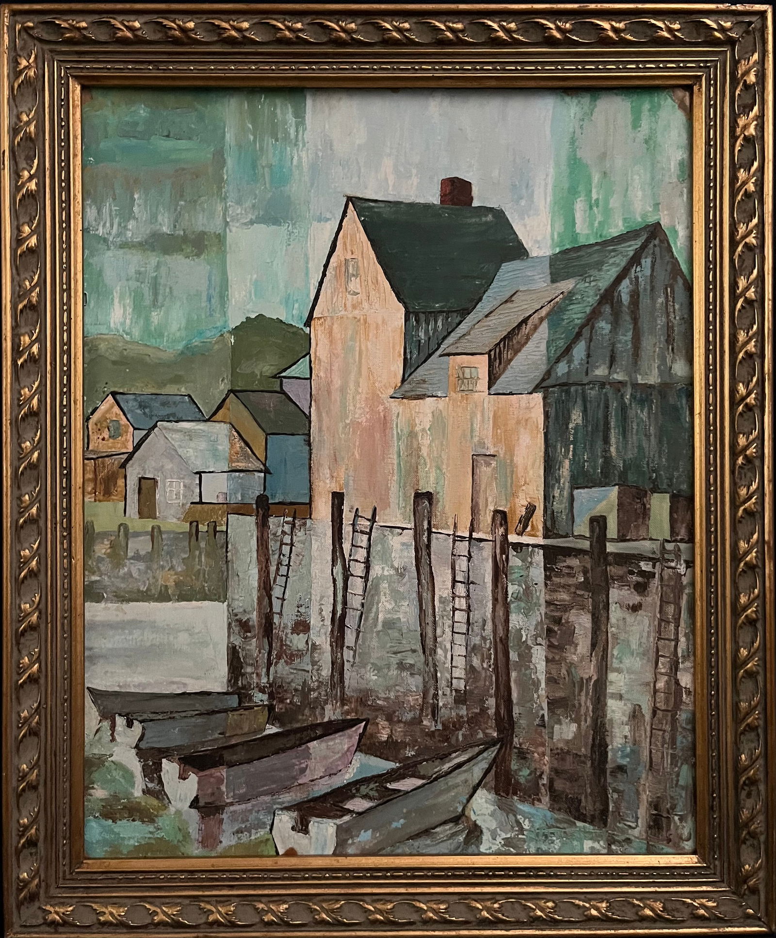 A Mid Century Painting by California Artist J. Lewis Holt, of Boats in a Harbour (1 of 6)