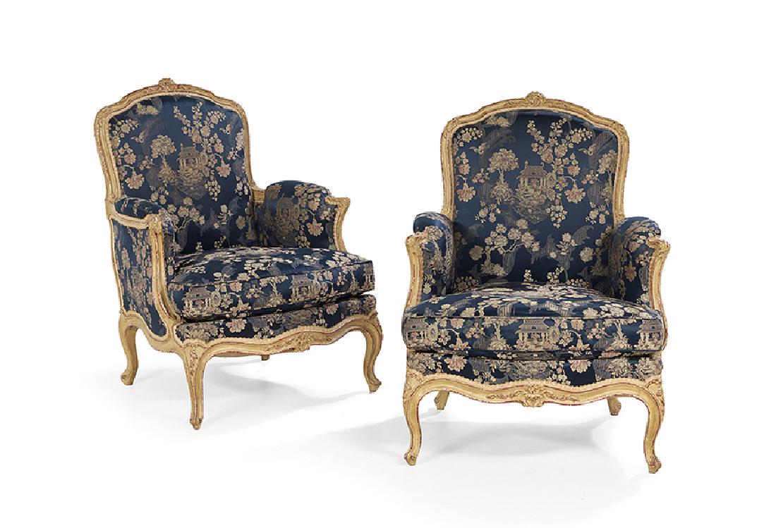 Pair of Louis XV-Style Polychrome Bergeres (1 of 1)