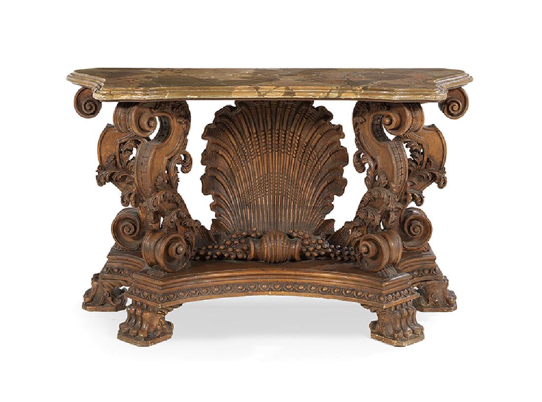 Italian Oak and Faux-Marbre Side Table (1 of 2)