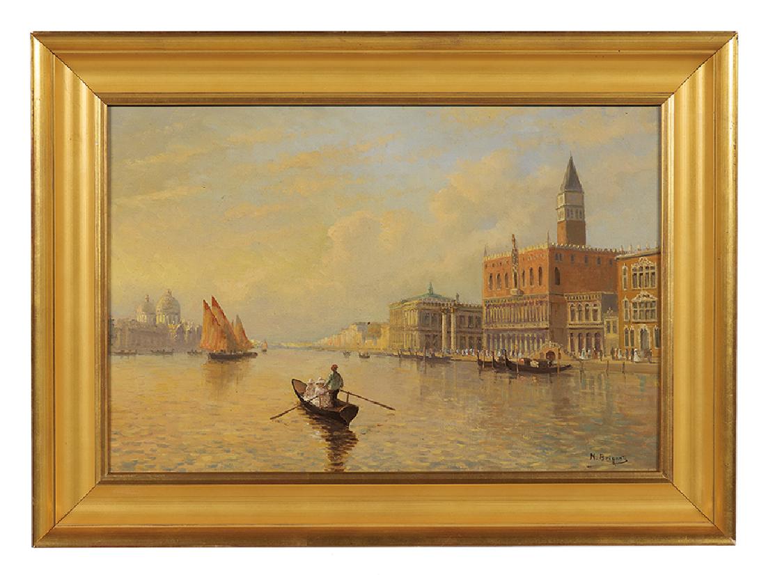 Nicholas Briganti (US/Italian, 1861-1944): Nicholas Briganti (American/Italian, 1861-1944), "The Grand Canal with View of Doge's Palace", oil on canvas, 16" x 23-1/2". Framed.