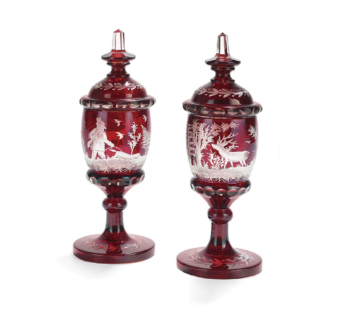 Pair of Bohemian Ruby-Flashed Glass Pokals (1 of 2)