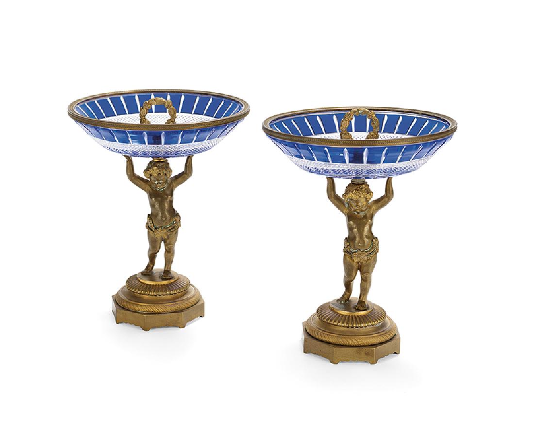 Pair of Bronze and Cobalt-Plated Glass Dishes (1 of 1)