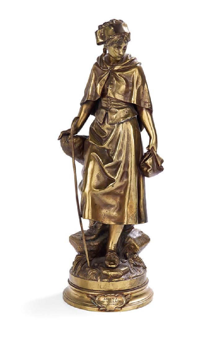 French Bronze of "Adieux au Village": French Bronze of "Adieux au Village", 20th century, after Eutrope Bouret (French, 1833-1906), cast signature along rockwork, h. 19", w. 7-1/4", d. 5-3/4".