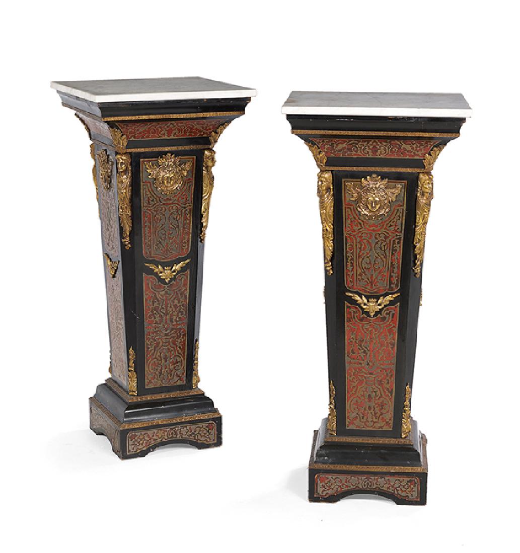 Pair of Bronze-Mounted Faux Boulle Pedestals (1 of 1)