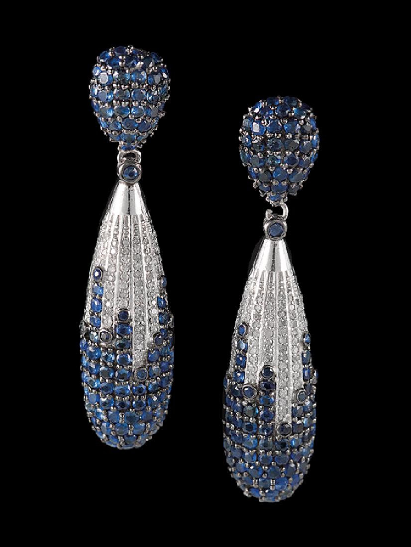 Pair of Silver, Sapphire and Diamond Earrings (1 of 1)