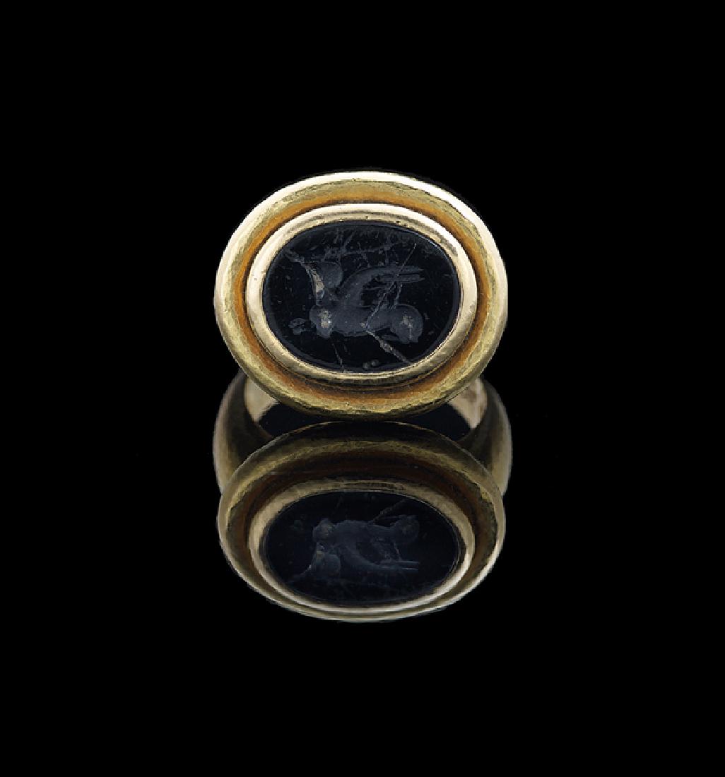 Elizabeth Locke 18 Kt. Gold & Onyx Intaglio Ring (1 of 1)