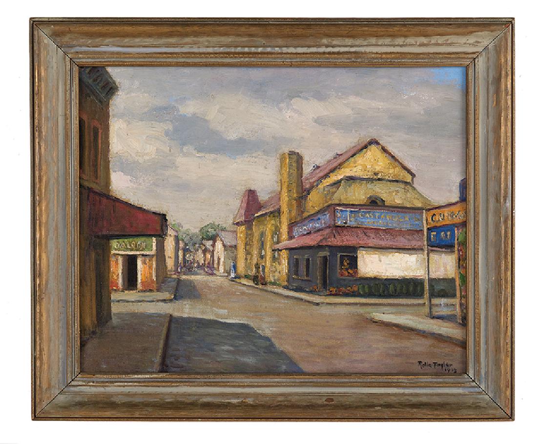 Rolla Sims Taylor (US/Texas, 1872-1970): Rolla Sims Taylor (American/Texas, 1872-1970), "First Presbyterian Church, West Houston", oil on canvas, signed and dated "1903" lower right, signed, titled and further inscribed en verso stretcher, 1