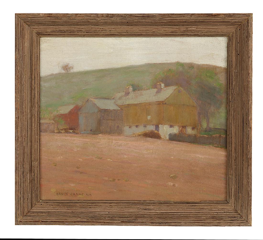 Bruce (Robert) Crane (American, 1857-1937): Bruce (Robert) Crane (American, 1857-1937), "New England Farm", oil on canvas, signed lower right "Bruce Crane, N.A.", 16" x 18". Presented in a period frame.