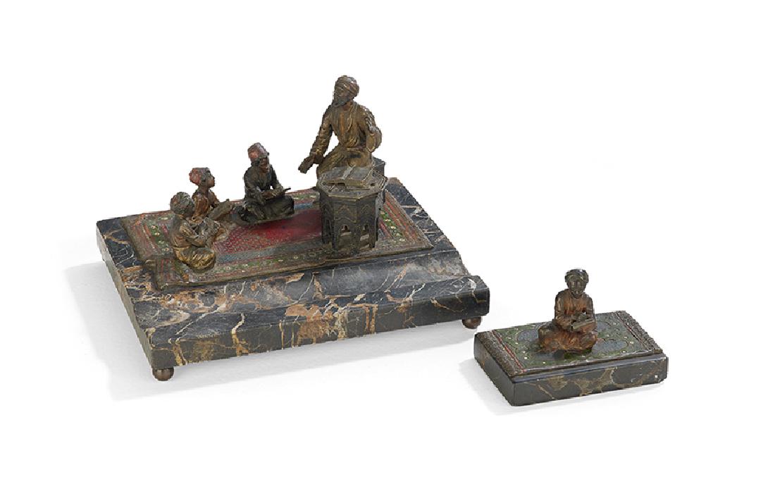 Cold-Painted Bronze and Marble Figural Desk Set (1 of 4)