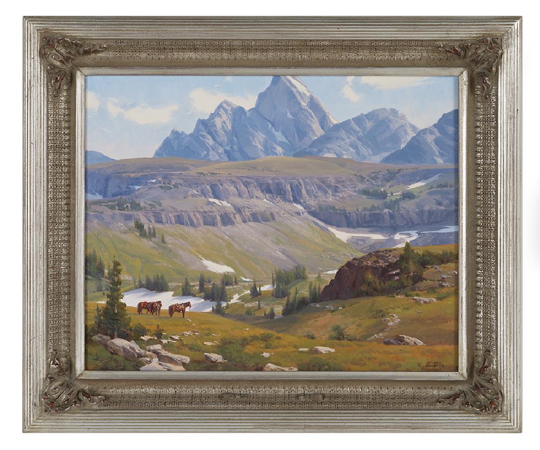 Michael Albrechtsen (American/Utah, b. 1962): Michael Albrechtsen (American/Utah, b. 1962) "Perfect View" oil on canvas signed lower right, signed and titled en verso canvas. Framed. 24" x 30"