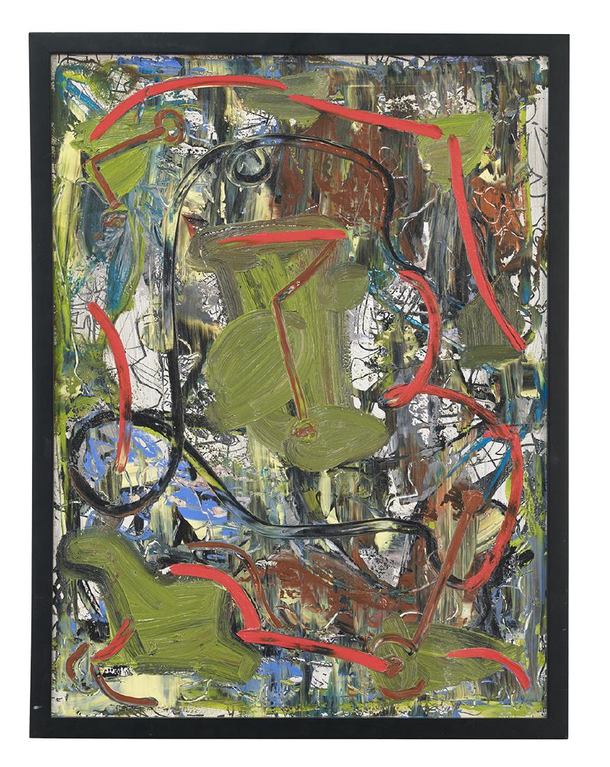 Dick Wray (American, 1933-2011): Dick Wray (American, 1933-2011) "Untitled", 2002 mixed media collage on canvas signed and dated en verso. Framed. 24" x 18"