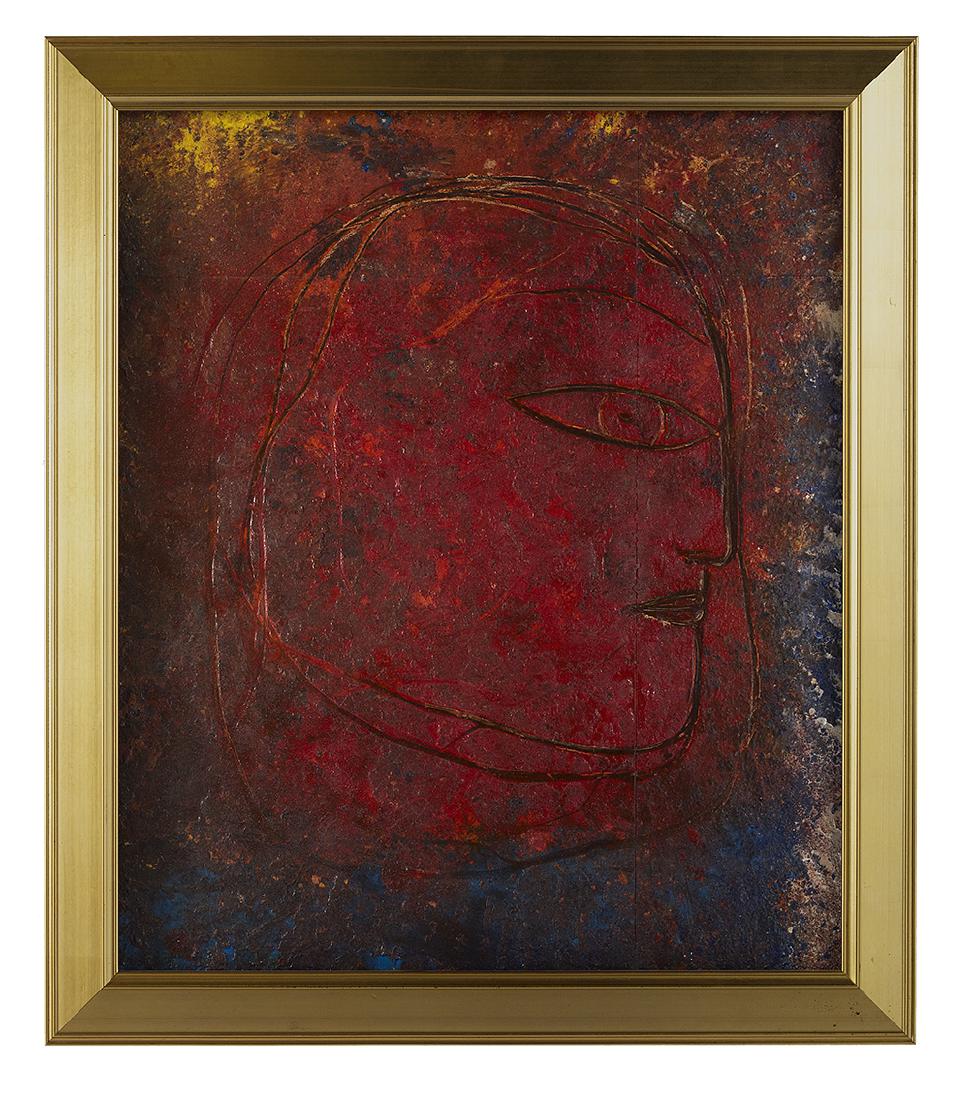 Jamali (Pakistani/New York, Contemporary): Jamali (Pakistani/New York, Contemporary) "Profile #5103" tempera on canvas Framed. Together with a copy of letter of autheniticity from the artist. 43" x 37" Provenance: Jamali Fine Art, Winter Park,