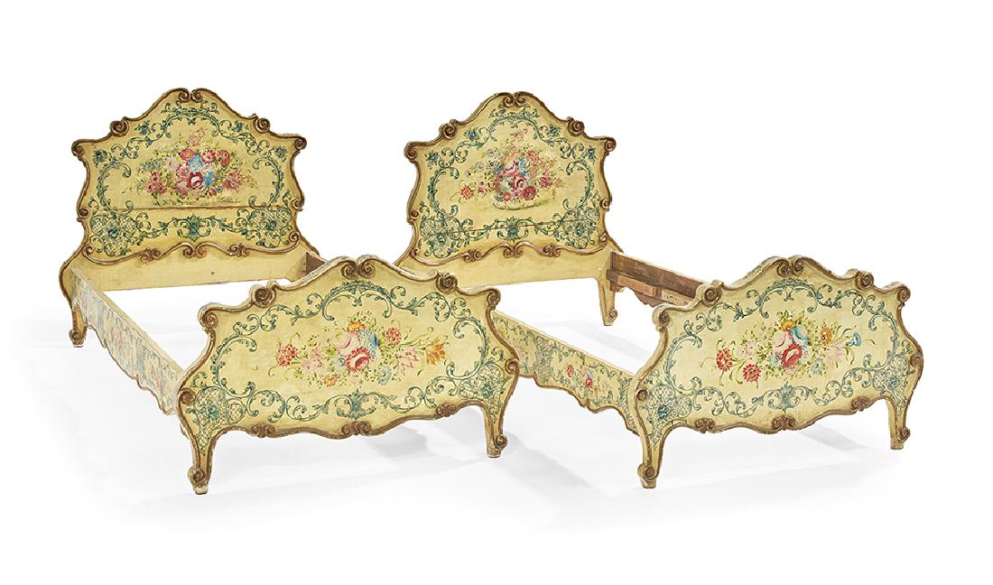 Pair of Italian Rococo Polychrome Twin Beds (1 of 3)