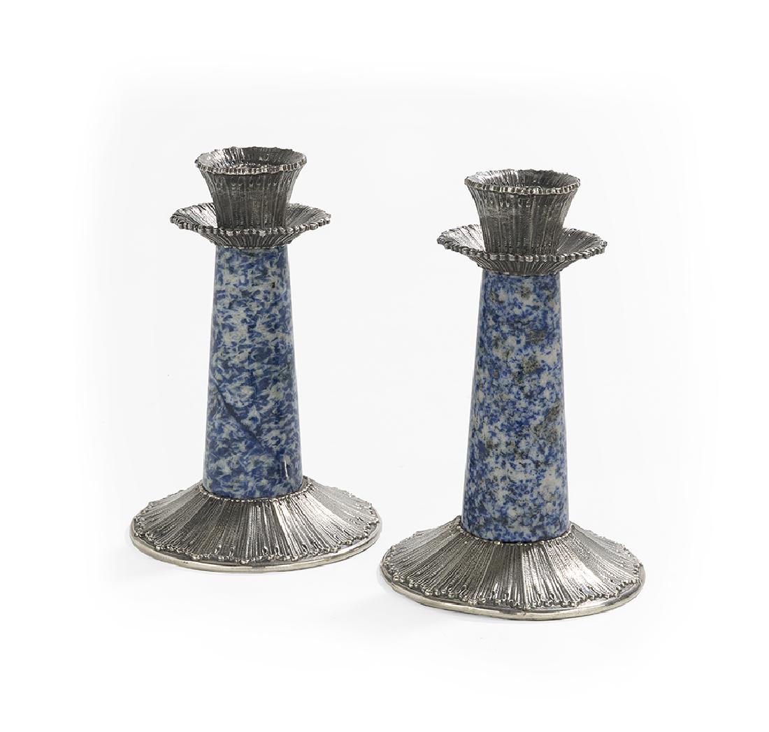Pair of Buccellati Silver & Sodalite Candlesticks (1 of 1)