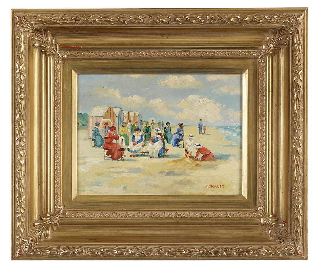 Andre Chalet, (French, b. 1954): Andre Chalet (French, b. 1954)"Beach Scenes"pair of oils on panels each signed lower right. Framed alike. each 9" x 12"