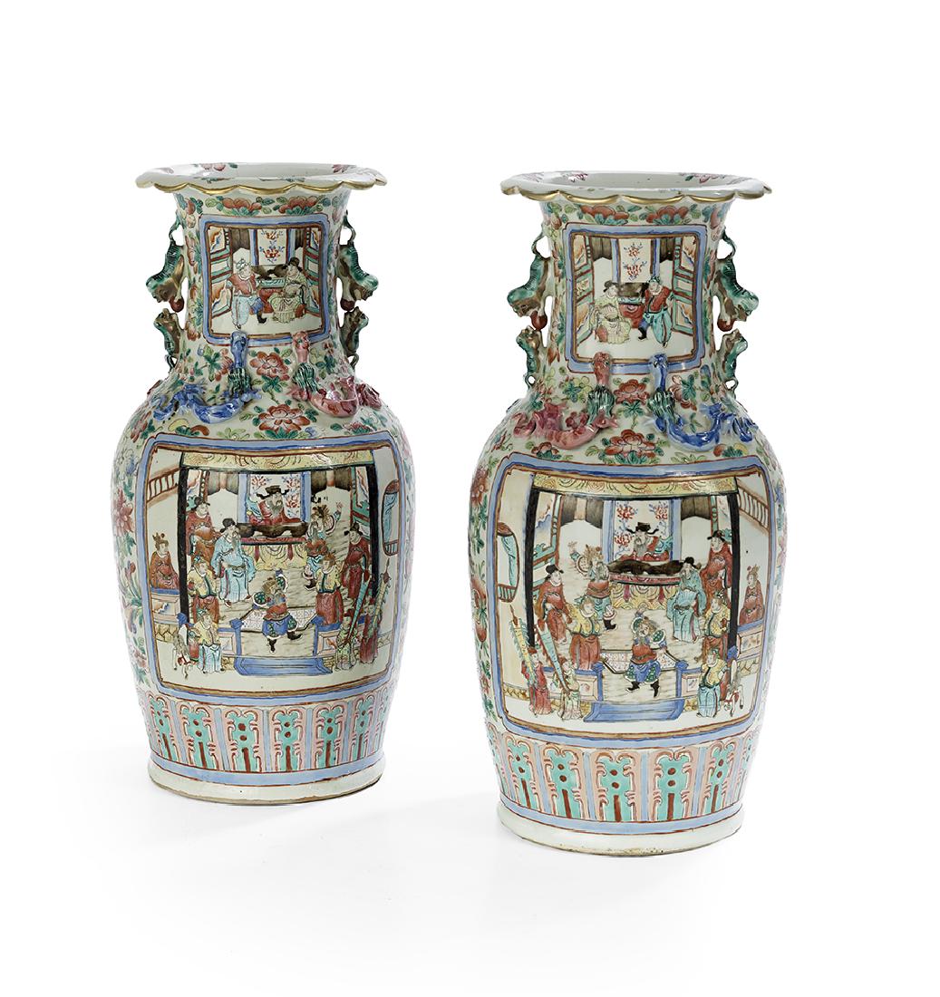 Pair of Chinese Export Rose Canton Vases (1 of 2)