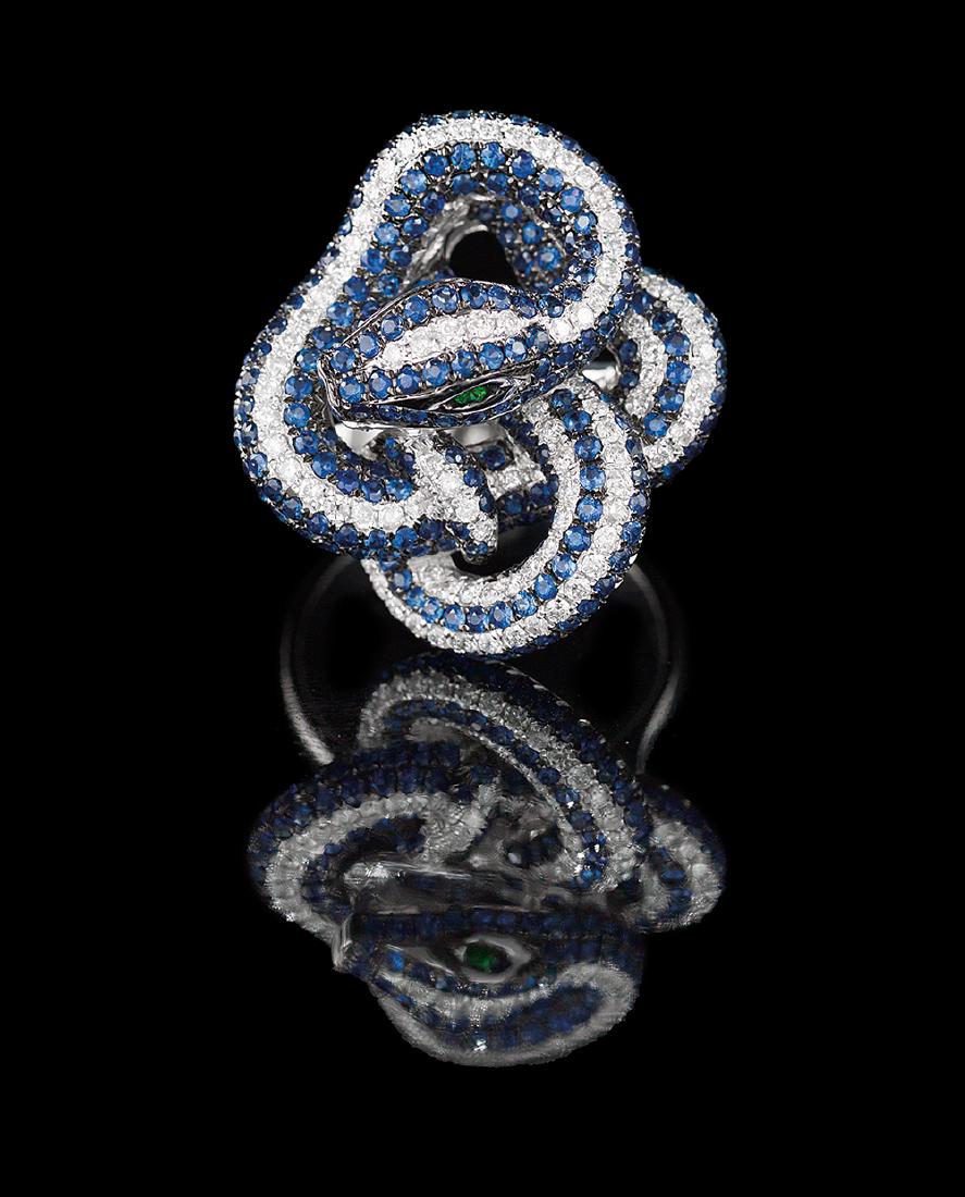 Unusual Sapphire and Diamond Snake Ring (1 of 1)