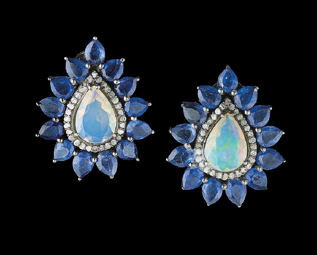 Opal, Sapphire and Diamond Earrings (1 of 1)
