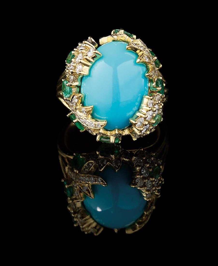 Turquoise, Diamond and Emerald Ring (1 of 2)