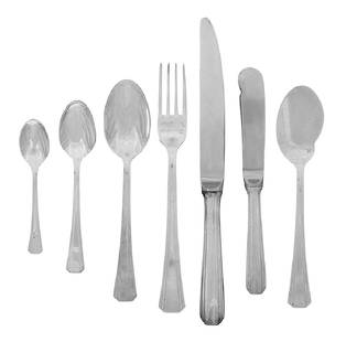 373 Pieces of Christofle Silverplate Flatware: 373 Pieces of Christofle "Boreal" Silverplate Flatwarethe pattern designed ca. 1929 by Luc Lanel (1893-1965), including two dozen complete six-piece place settings, with an additional 229 place pieces