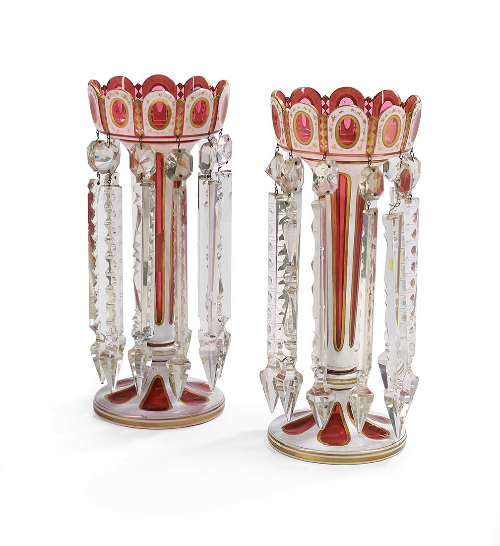 Pair of Handsome Bohemian Overlay Glass Lustres (1 of 1)