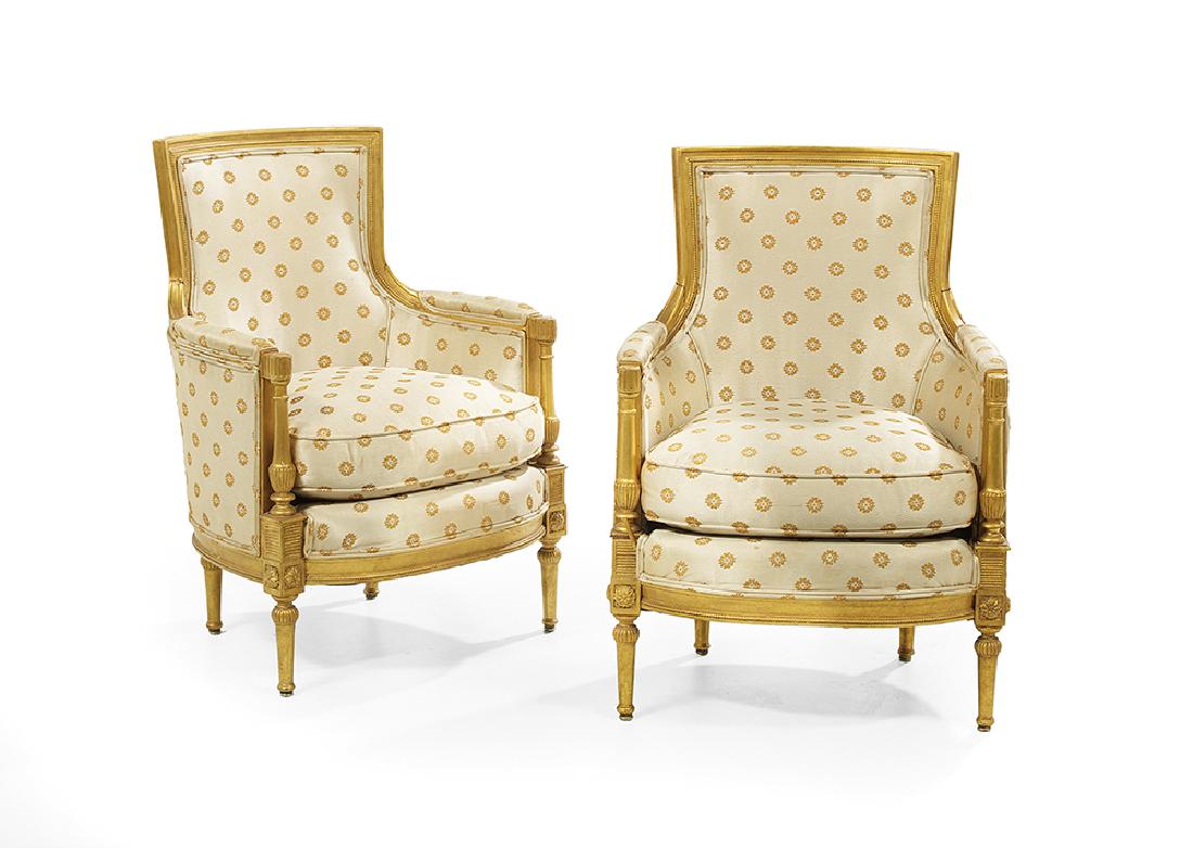 Pair of Directoire-Style Giltwood Bergeres (1 of 1)