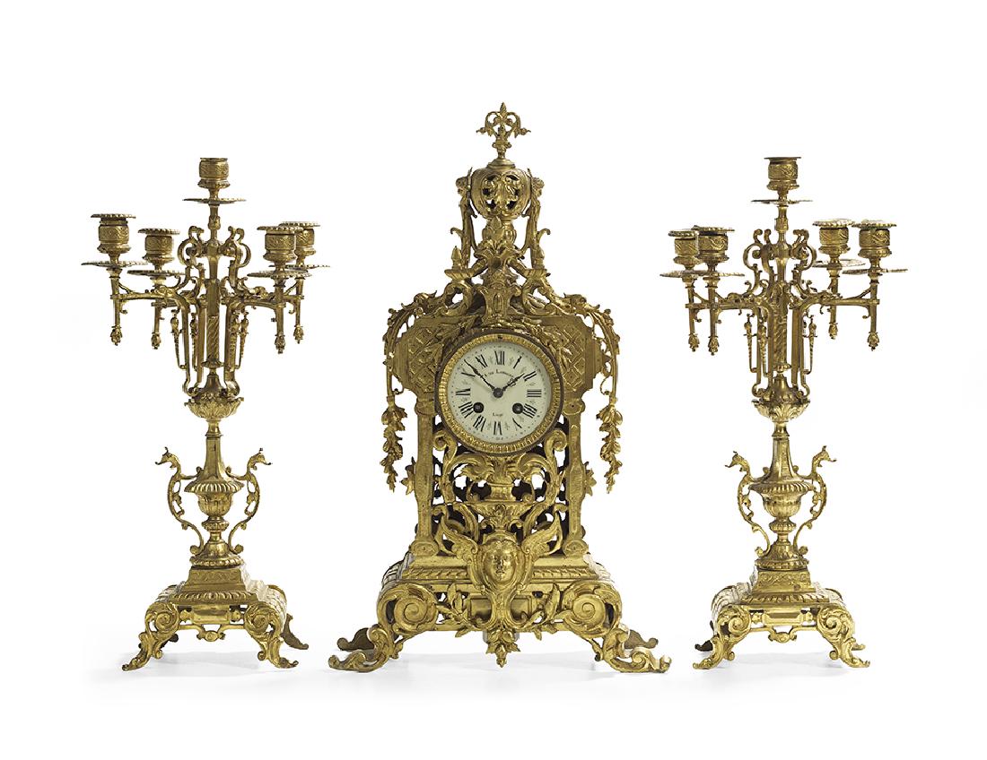 Gilt-Bronze Clock Set in the Baroque Taste (1 of 2)