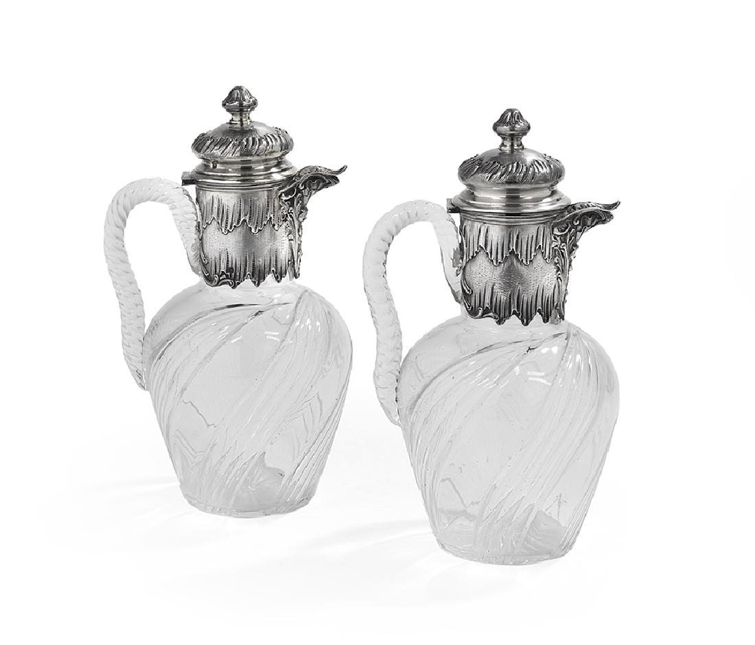 Pair of Silverplate-Mounted Cut Glass Claret Jugs (1 of 1)