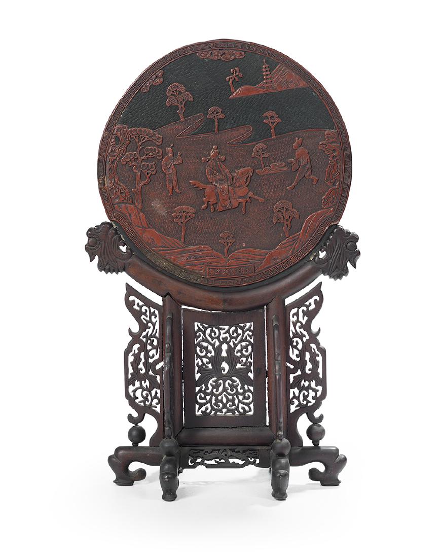 Chinese Cinnabar and Lacquer Table Screen (1 of 2)