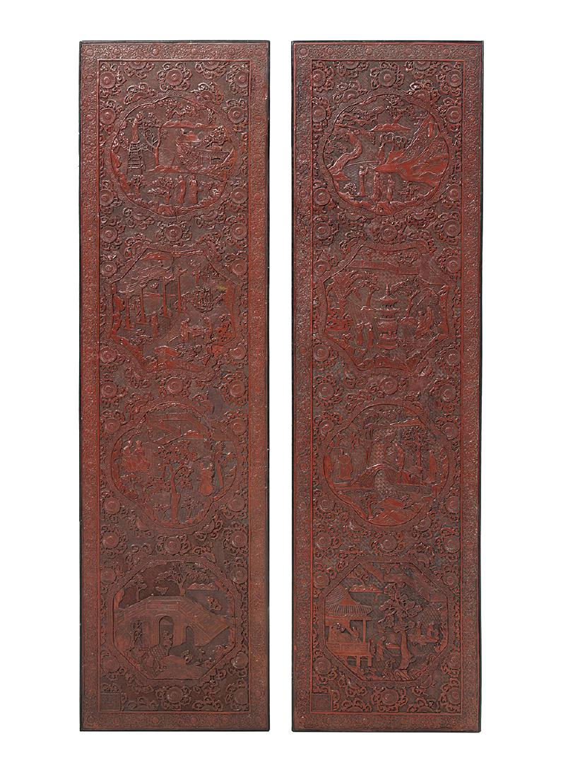 Pair of Chinese Cinnabar Lacquer Panels (1 of 1)