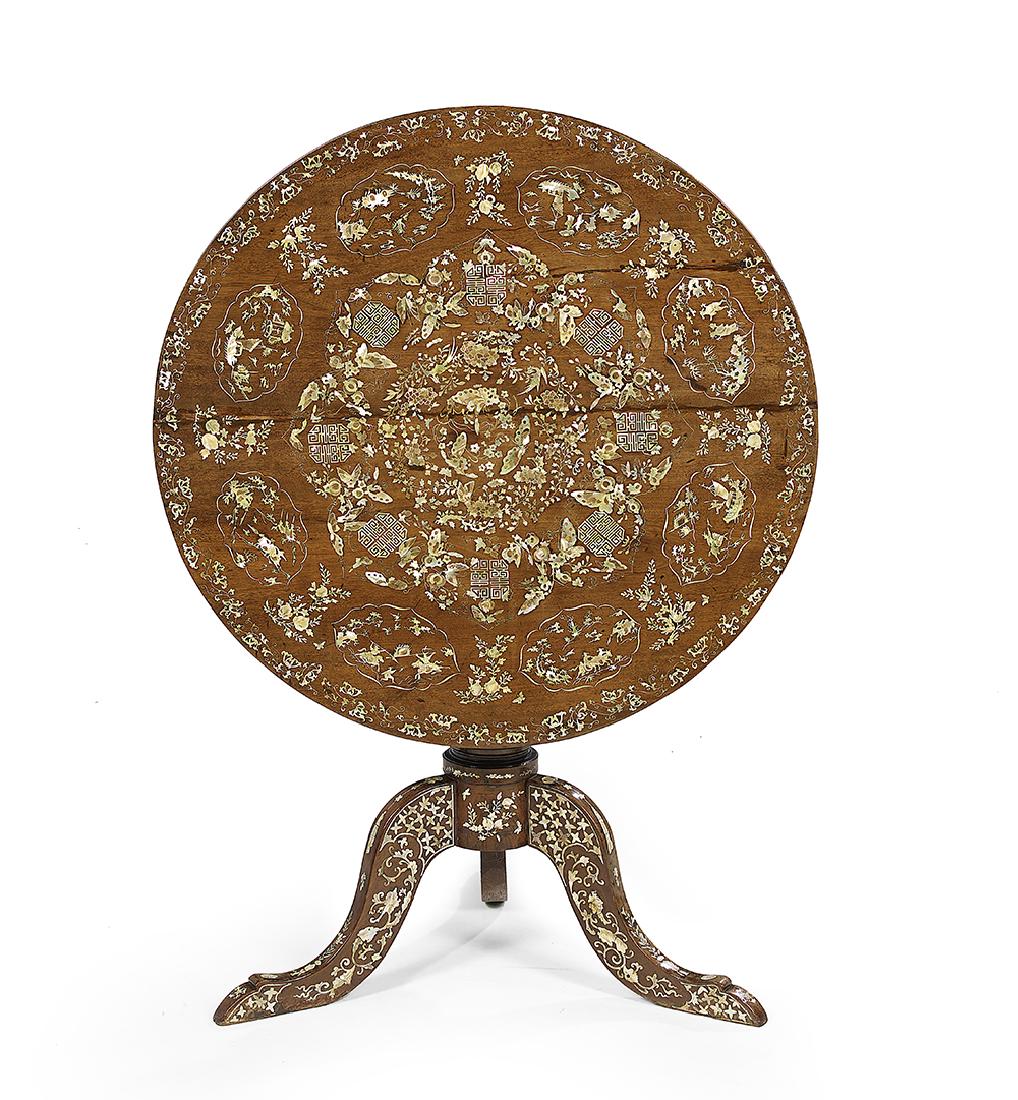 Chinese Mother-of-Pearl-Inlaid Tilt-Top Table (1 of 5)