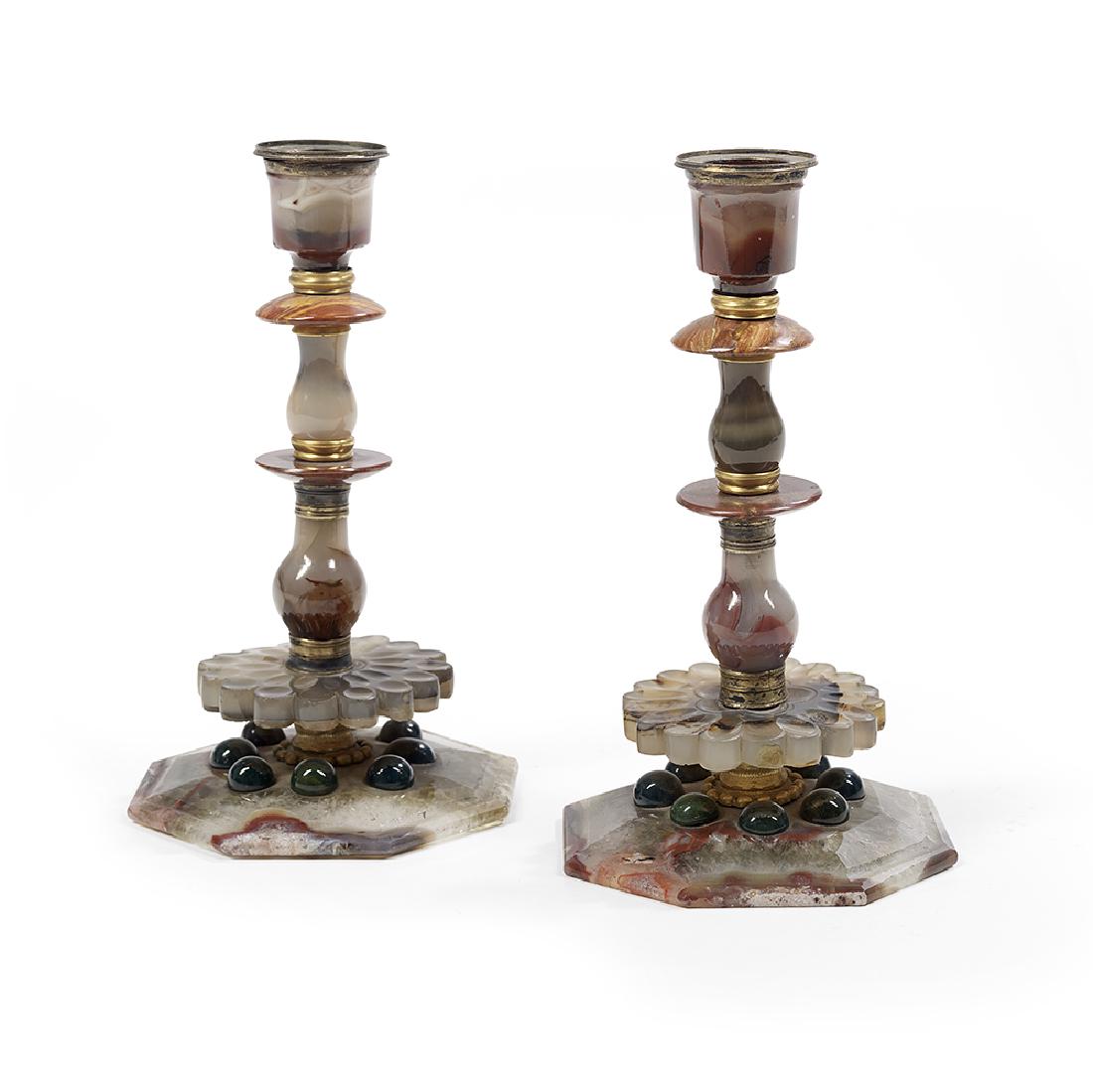 Pair of Victorian Blue John & Stone Candlesticks (1 of 1)