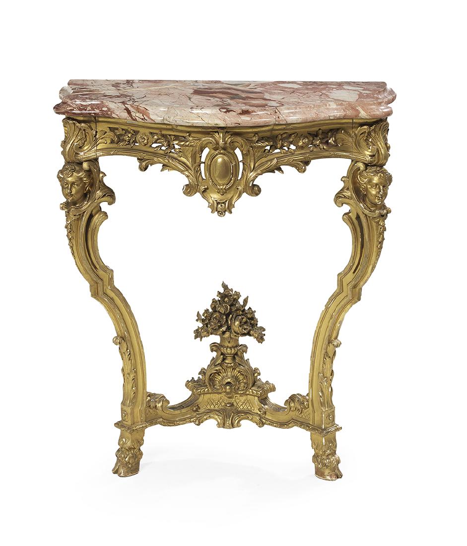 Louis XV-Style Marble-Top Console Table (1 of 1)