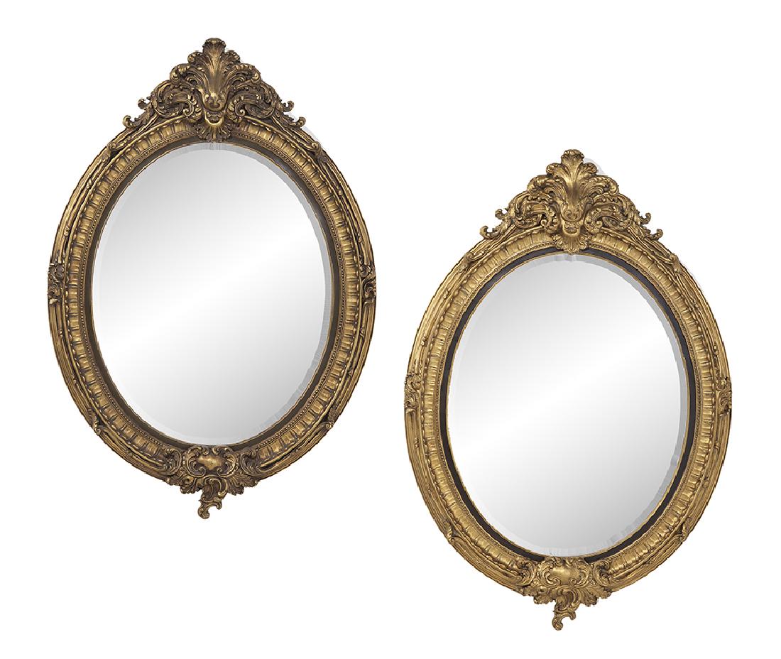 Pair of Gilded Composition Oval Mirrors (1 of 1)