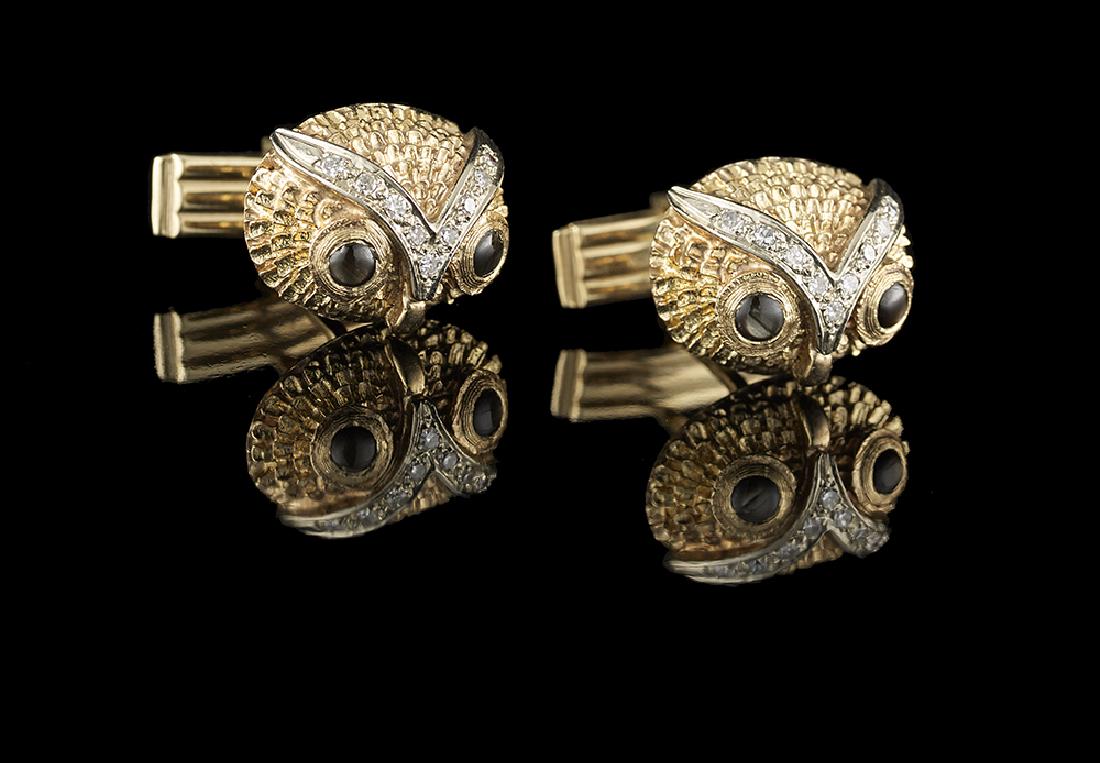 Diamond and Black Star Sapphire Owl Cufflinks (1 of 1)